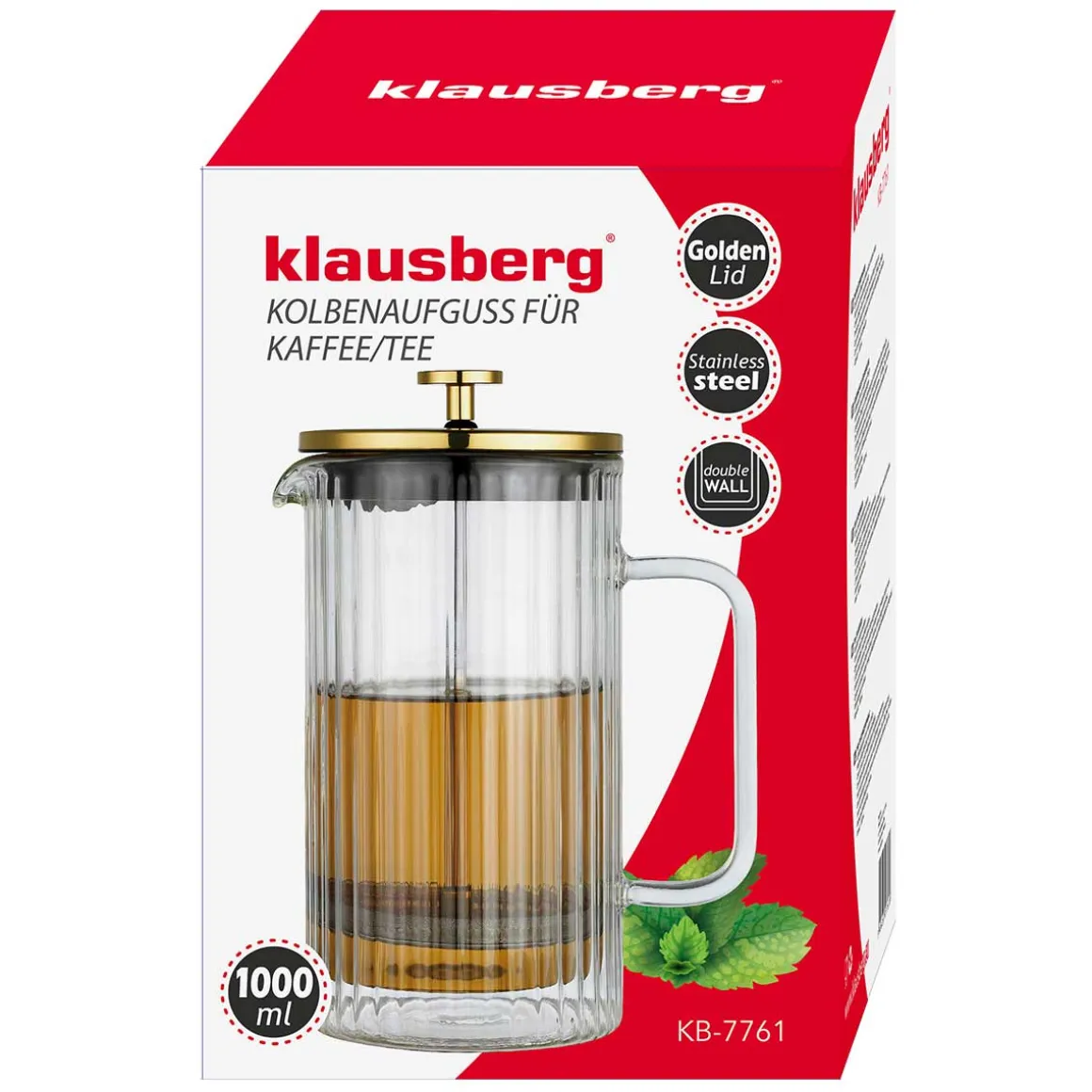 ZAPARZACZ TŁOKOWY DO KAWY/HERBATY TERMICZNY 1000ml KLAUSBERG KB-7761