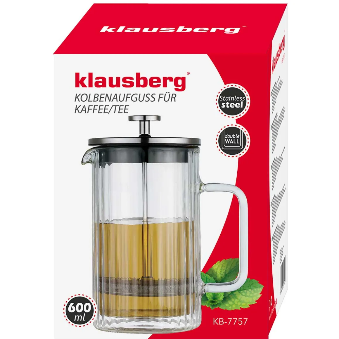 ZAPARZACZ TŁOKOWY DO KAWY/HERBATY TERMICZNY 600ml KLAUSBERG KB-7757