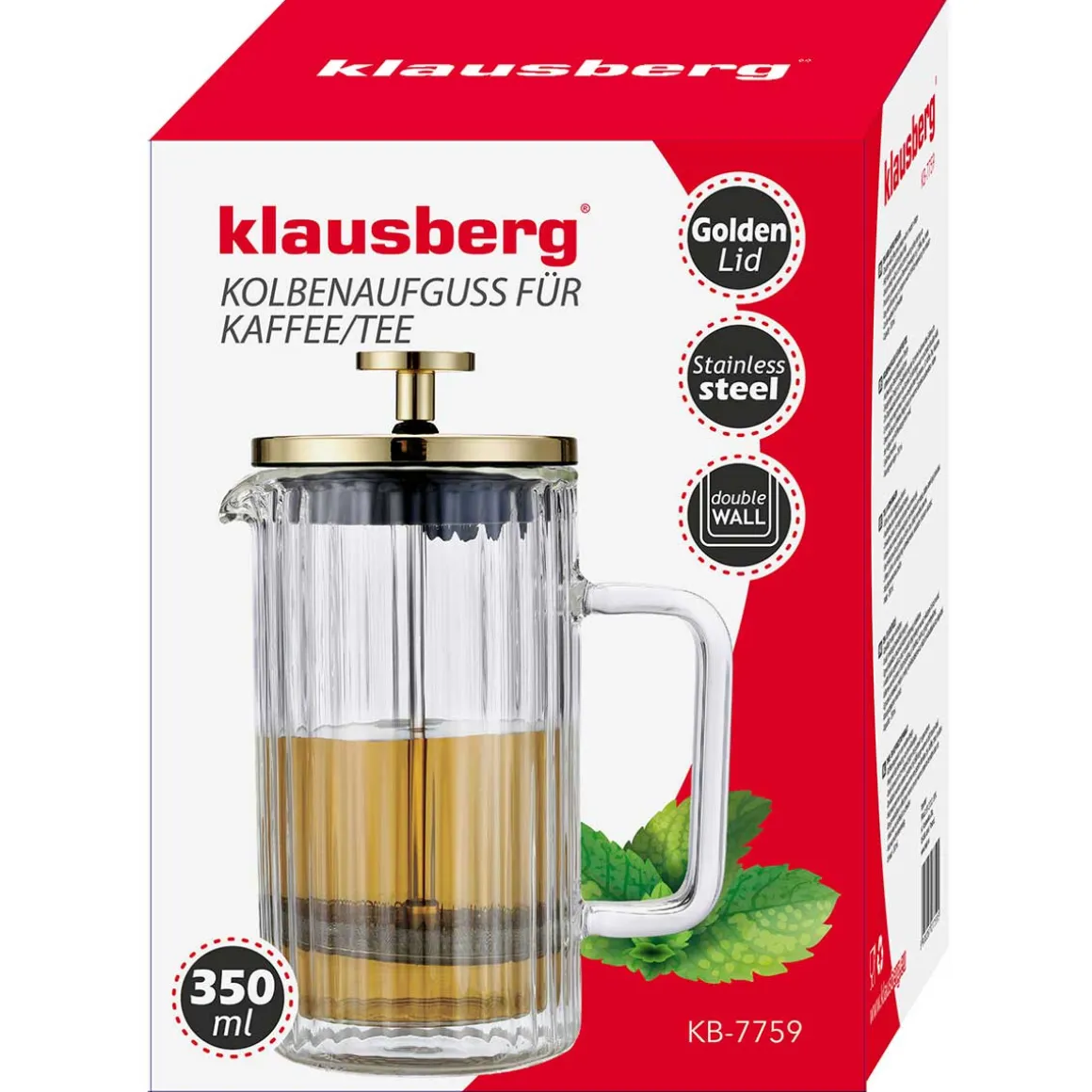 ZAPARZACZ TŁOKOWY DO KAWY/HERBATY TERMICZNY 350ml KLAUSBERG KB-7759