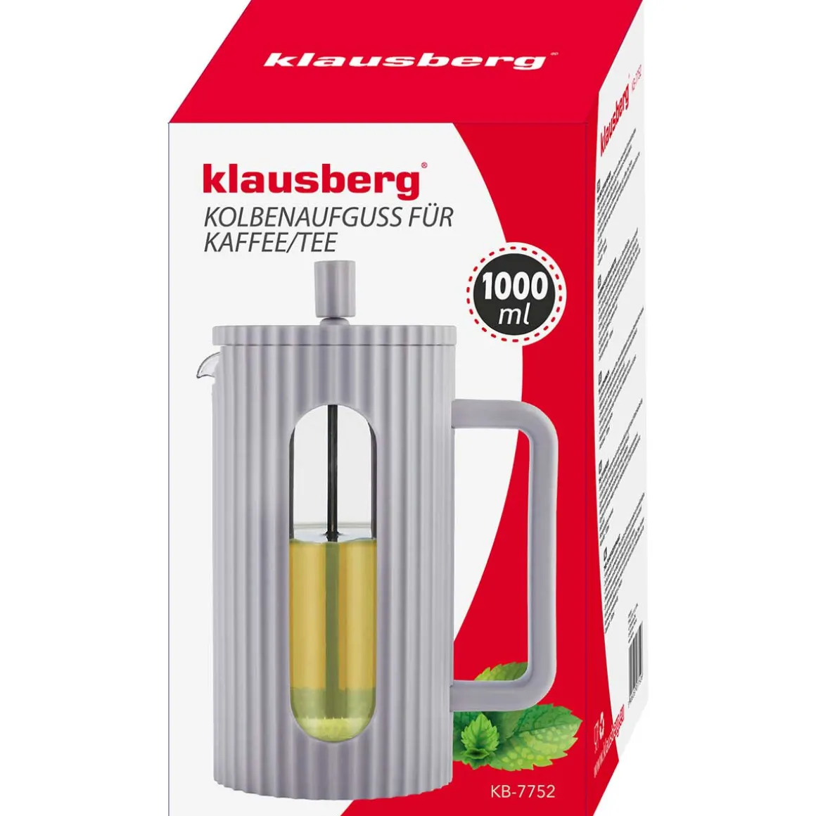 ZAPARZACZ TŁOKOWY DO KAWY/HERBATY 1000ml KLAUSBERG KB-7752 SZARY