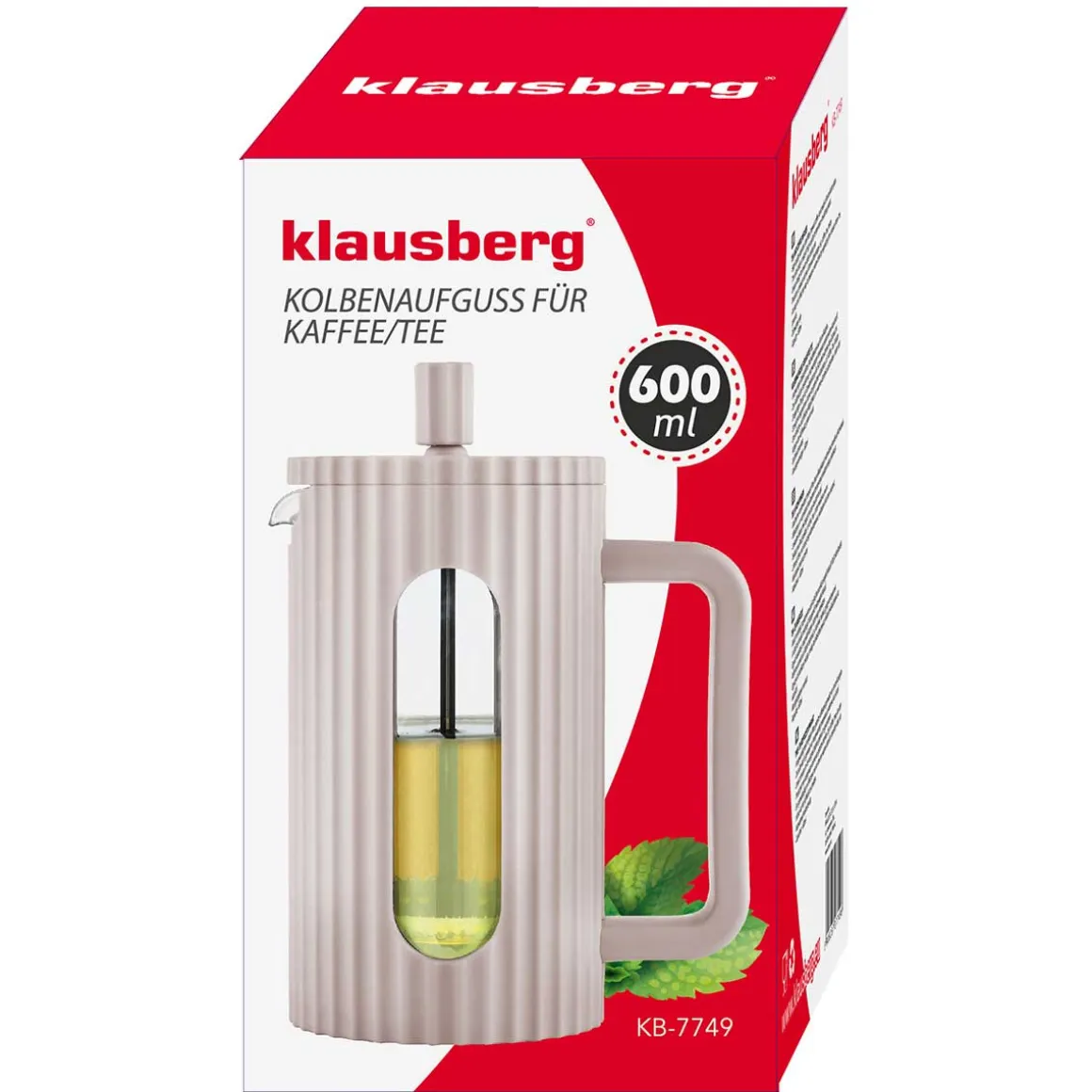 ZAPARZACZ TŁOKOWY DO KAWY/HERBATY 600ml KLAUSBERG KB-7749 RÓŻOWY