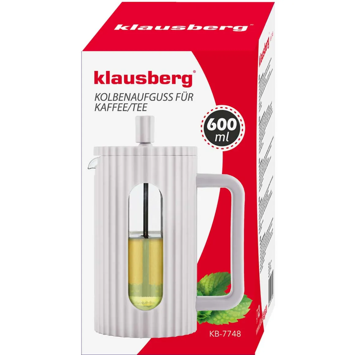 ZAPARZACZ TŁOKOWY DO KAWY/HERBATY 600ml KLAUSBERG KB-7748 BIAŁY