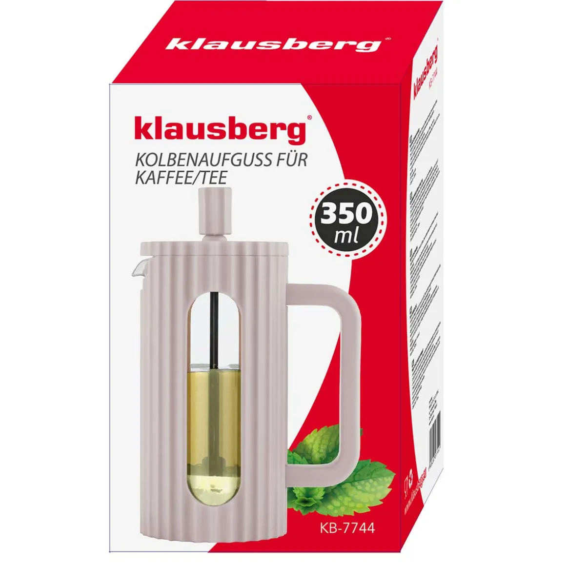 ZAPARZACZ TŁOKOWY DO KAWY/HERBATY 350ml KLAUSBERG KB-7744 RÓŻOWY
