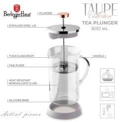 ZAPARZACZ TŁOKOWY DO KAWY HERBATY 800ml BERLINGER HAUS BH-8589 TAUPE