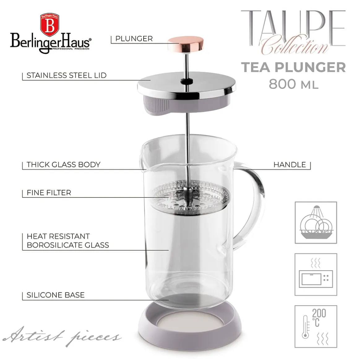ZAPARZACZ TŁOKOWY DO KAWY HERBATY 800ml BERLINGER HAUS BH-8589 TAUPE
