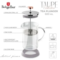 ZAPARZACZ TŁOKOWY DO KAWY HERBATY 600ml BERLINGER HAUS BH-8588 TAUPE