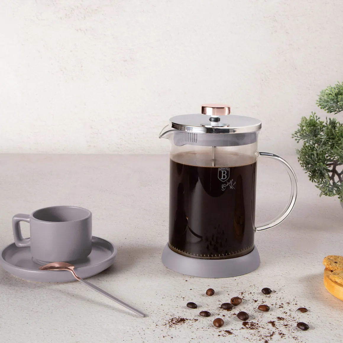 ZAPARZACZ TŁOKOWY DO KAWY HERBATY 600ml BERLINGER HAUS BH-8588 TAUPE
