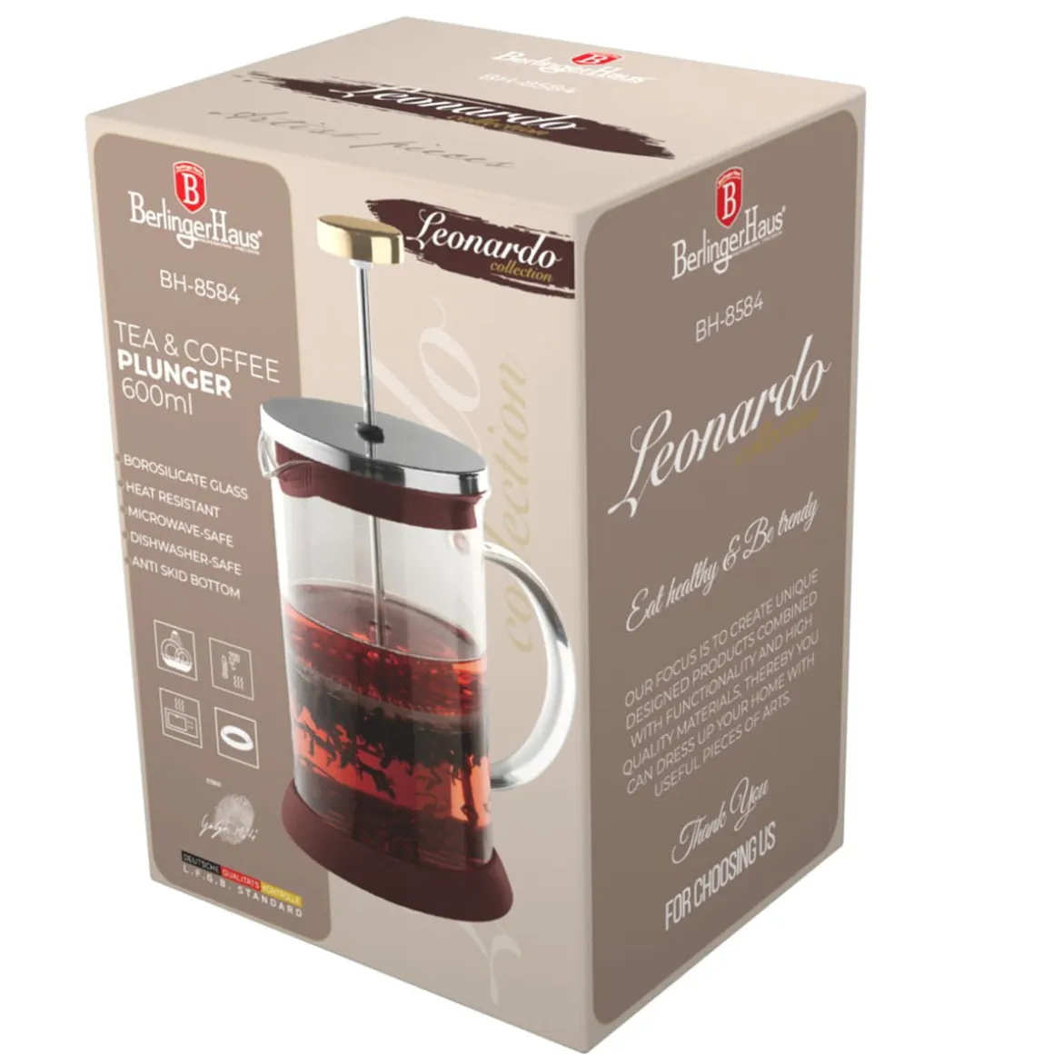 ZAPARZACZ TŁOKOWY DO KAWY HERBATY 600ml BERLINGER HAUS BH-8584 LEONARDO