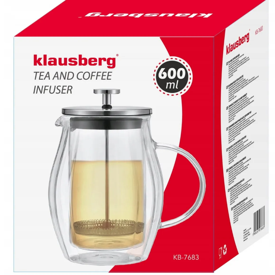 ZAPARZACZ TŁOKOWY DO KAWY/HERBATY TERMICZNY 600ml KLAUSBERG KB-7683