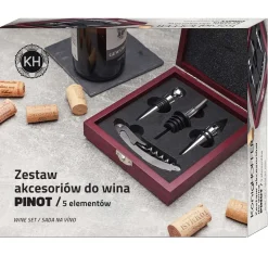 ZESTAW AKCESORIÓW DO WINA W DREWNIANEJ KASECIE PINOT