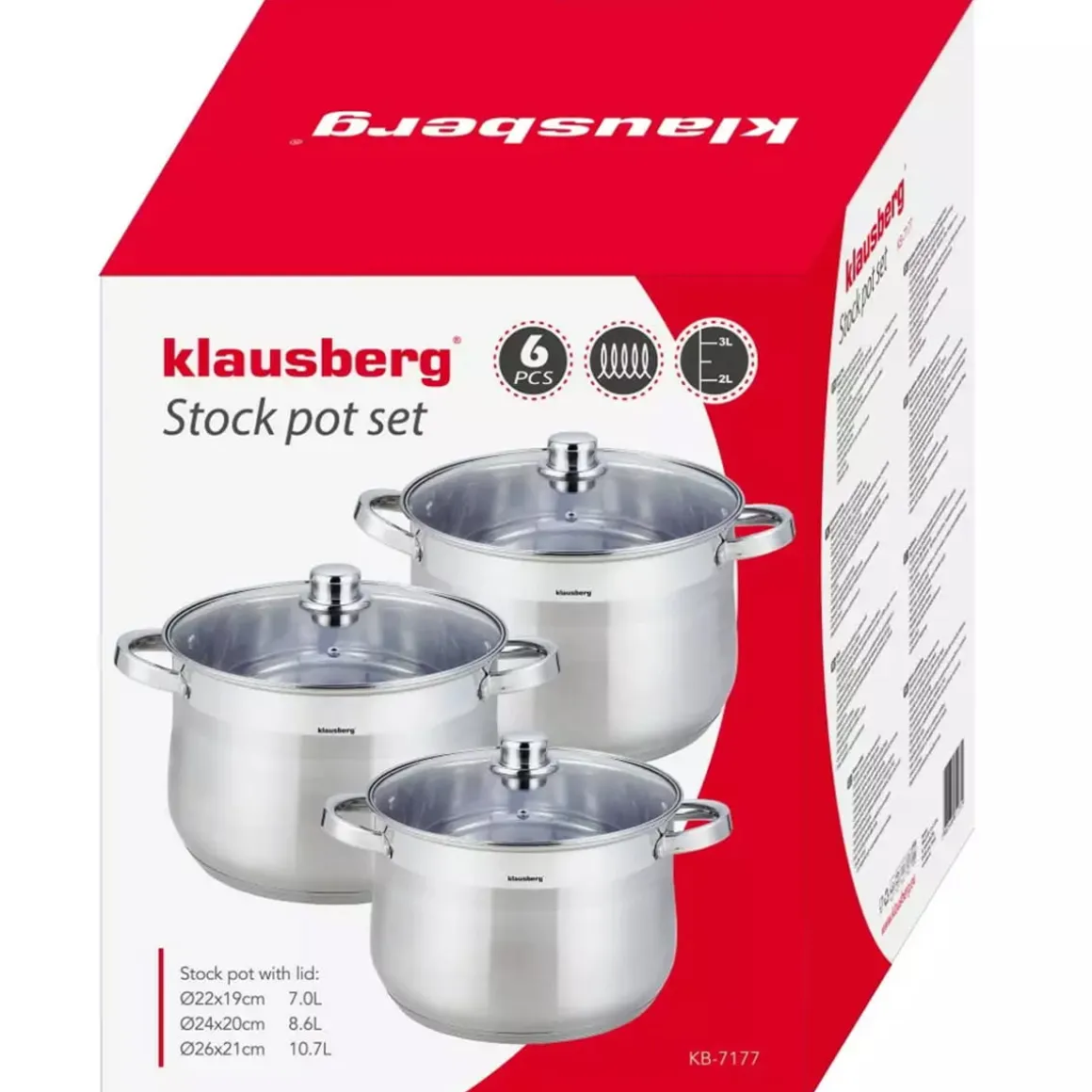 ZESTAW 3 DUŻYCH GARNKÓW KLAUSBERG 7+8,6+10,7L KB-7177