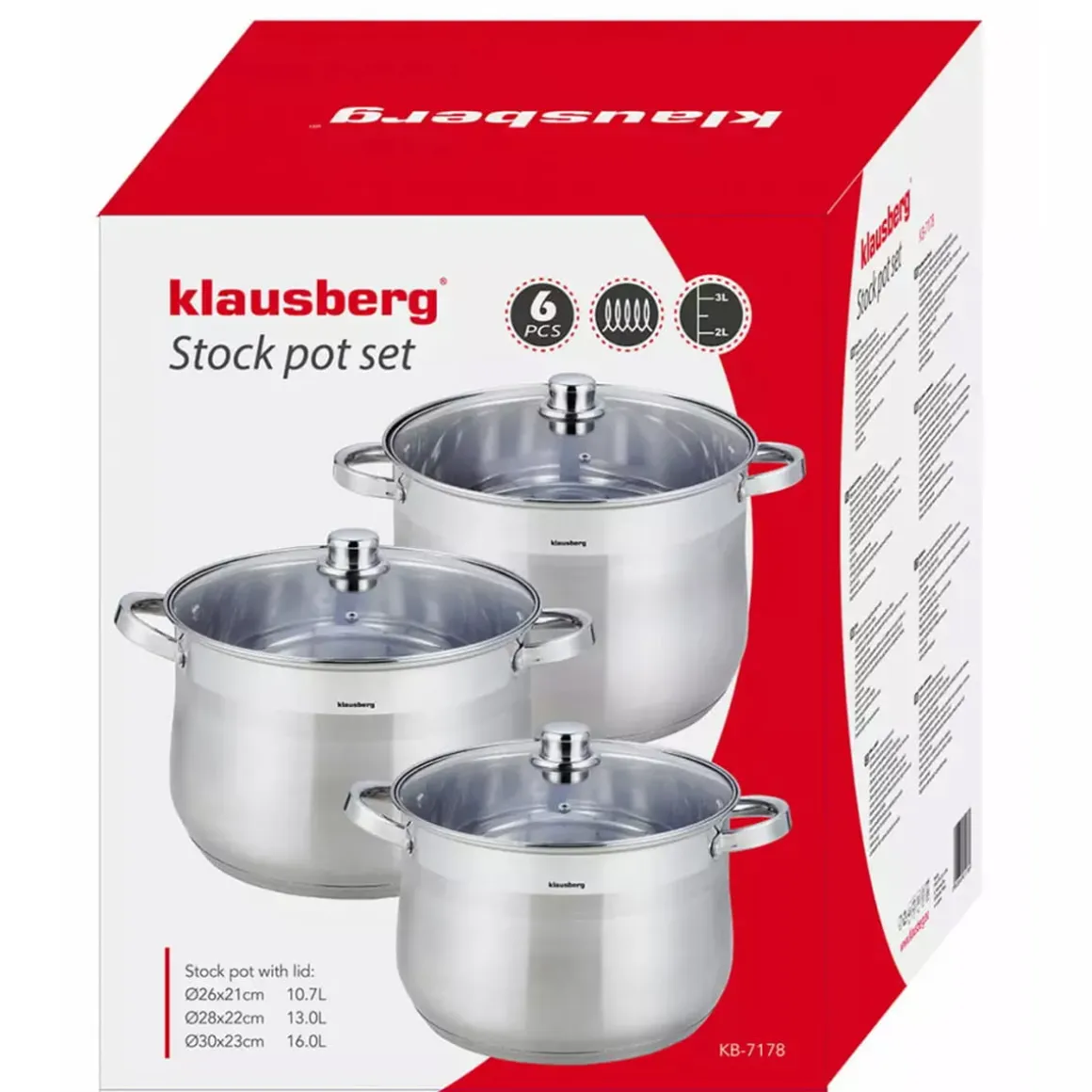 ZESTAW 3 DUŻYCH GARNKÓW KLAUSBERG 10+13+16L KB-7178