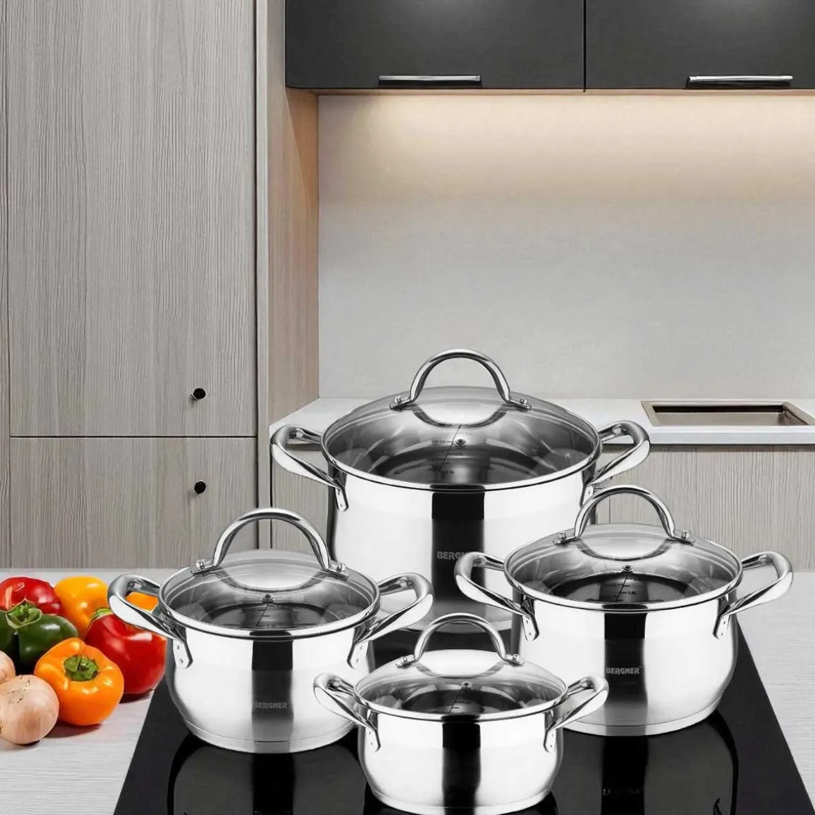 ZESTAW GARNKÓW STALOWYCH 8 ELEM. GOURMET LINE BG-6523