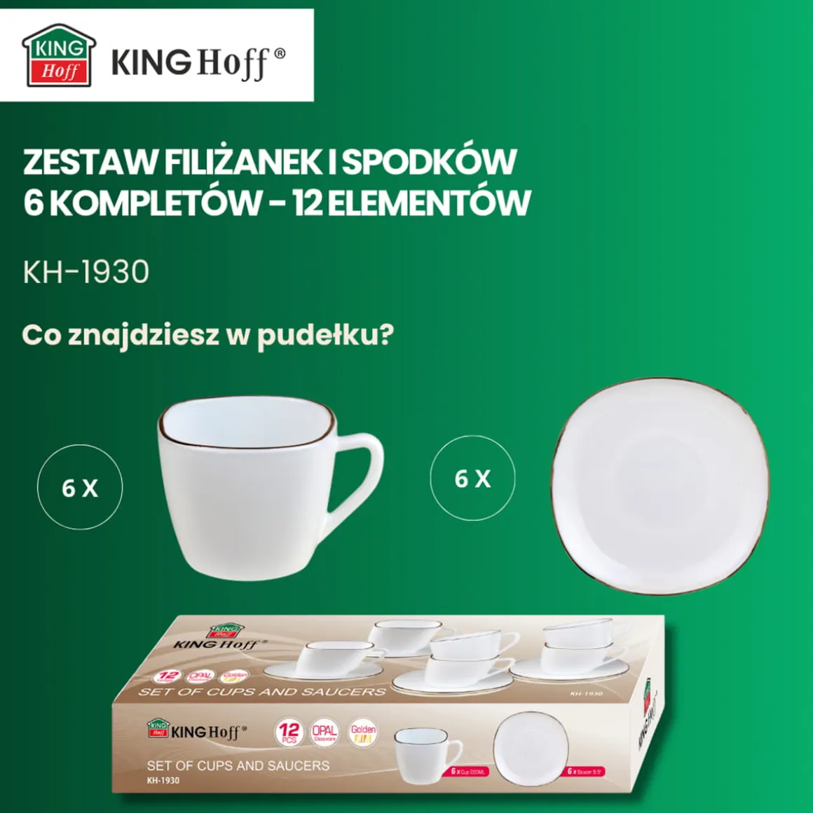 ZESTAW KAWOWY 6 FILIŻANEK ZE SPODECZKAMI KINGHOFF OPAL KH-1930