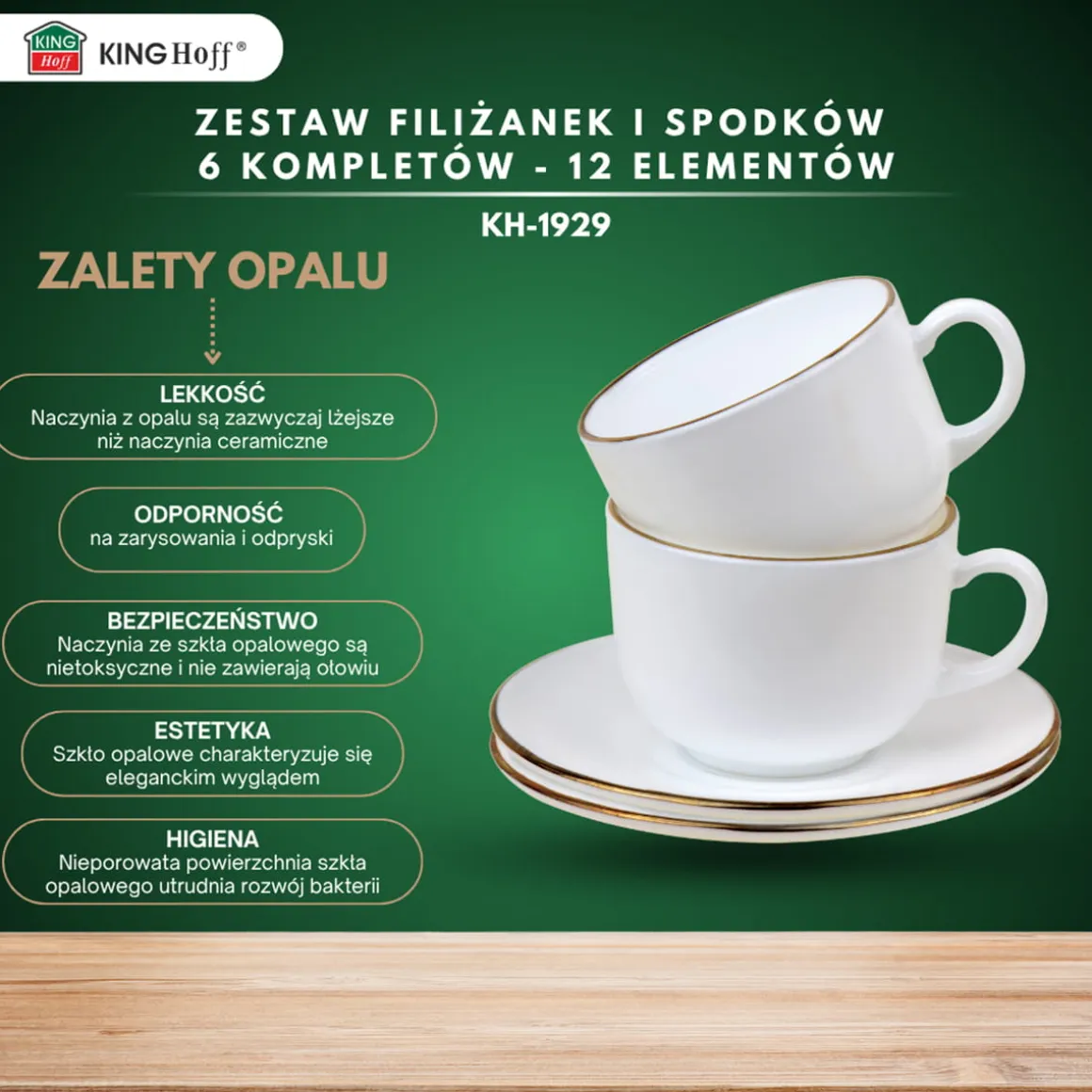 ZESTAW KAWOWY 6 FILIŻANEK ZE SPODECZKAMI KINGHOFF OPAL KH-1929