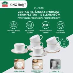 ZESTAW KAWOWY 6 FILIŻANEK ZE SPODECZKAMI KINGHOFF OPAL KH-1929