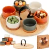 ZESTAW MISECZEK NA DREWNIANEJ TACY DO SERWOWANIA SOSÓW PRZEKĄSEK 139748