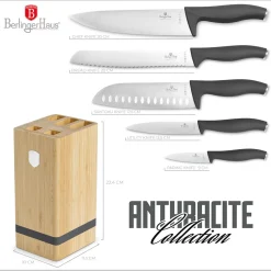 ZESTAW NOŻY BERLINGER HAUS BH-2968 ANTRACIT W BLOKU BAMBUSOWYM