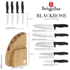 ZESTAW NOŻY BERLINGER HAUS BH-2760 BLACK ROSE W BLOKU BAMBUSOWYM