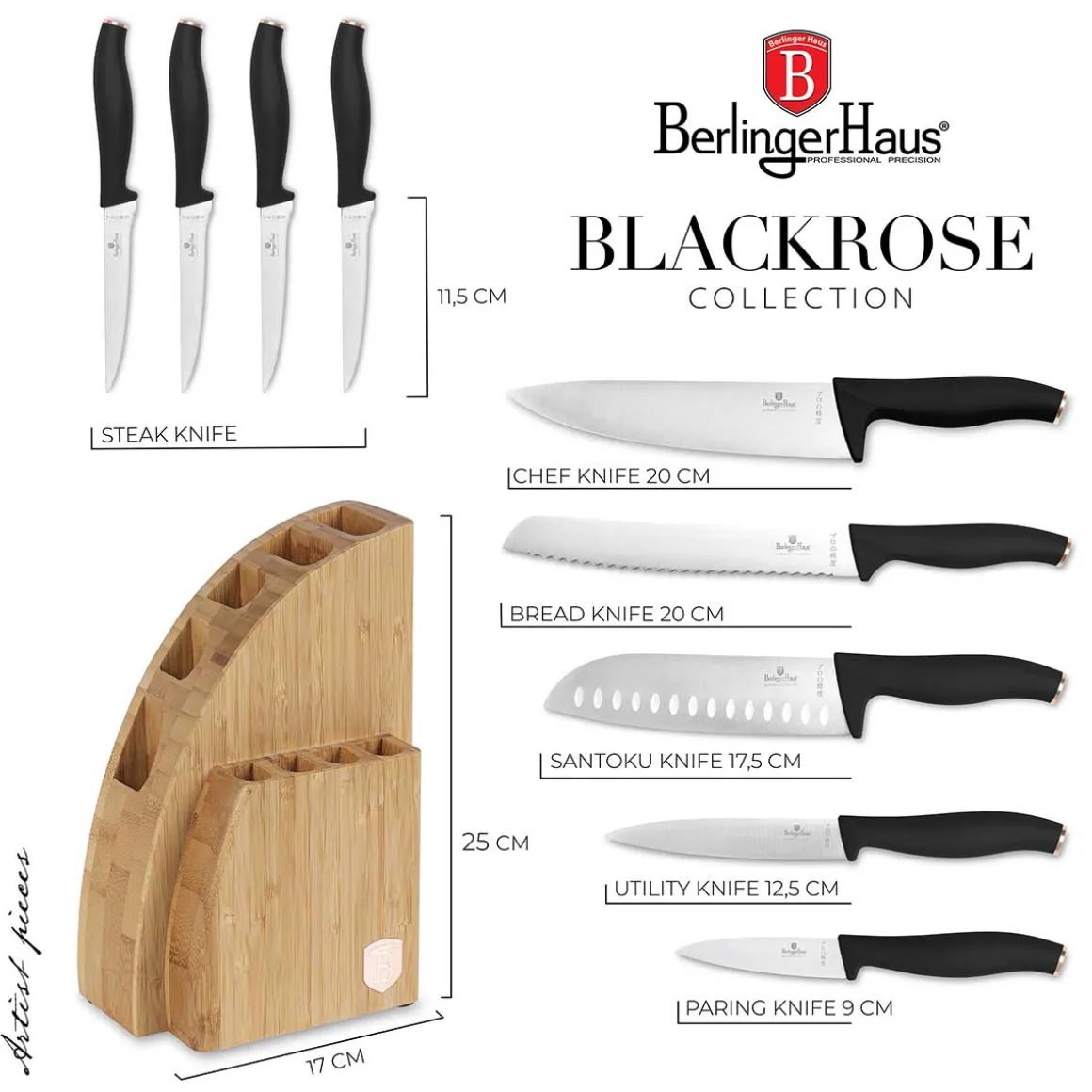 ZESTAW NOŻY BERLINGER HAUS BH-2760 BLACK ROSE W BLOKU BAMBUSOWYM
