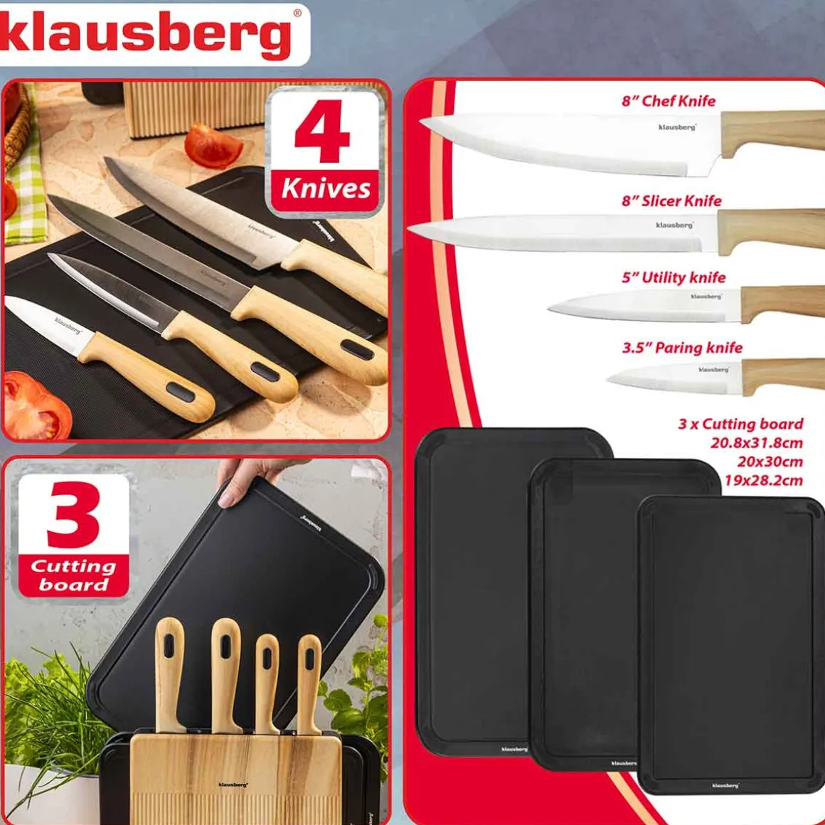 ZESTAW NOŻY I DESEK KUCHENNYCH W STOJAKU KLAUSBERG KB-9037