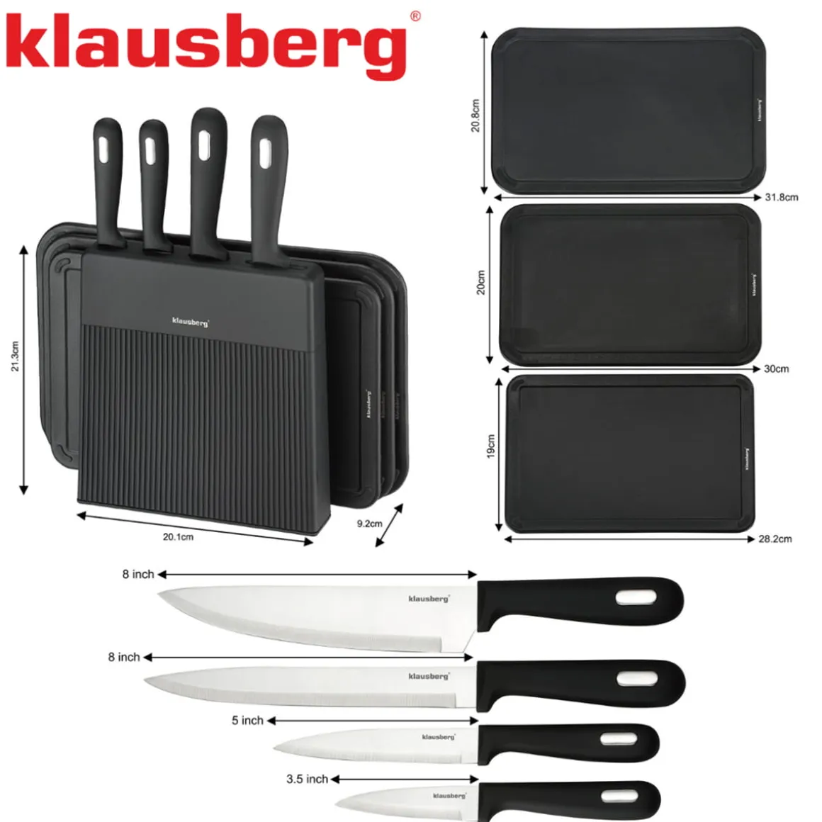 ZESTAW NOŻY I DESEK KUCHENNYCH W STOJAKU KLAUSBERG KB-7980
