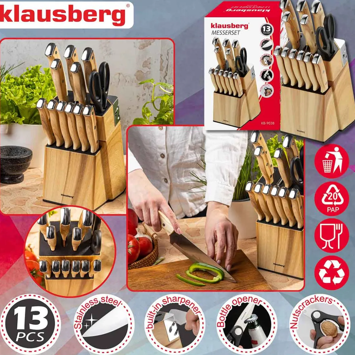 ZESTAW NOŻY KUCHENNYCH I DO STEKÓW W BLOKU KLAUSBERG KB-9038