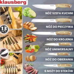 ZESTAW NOŻY KUCHENNYCH I DO STEKÓW W BLOKU KLAUSBERG KB-9038