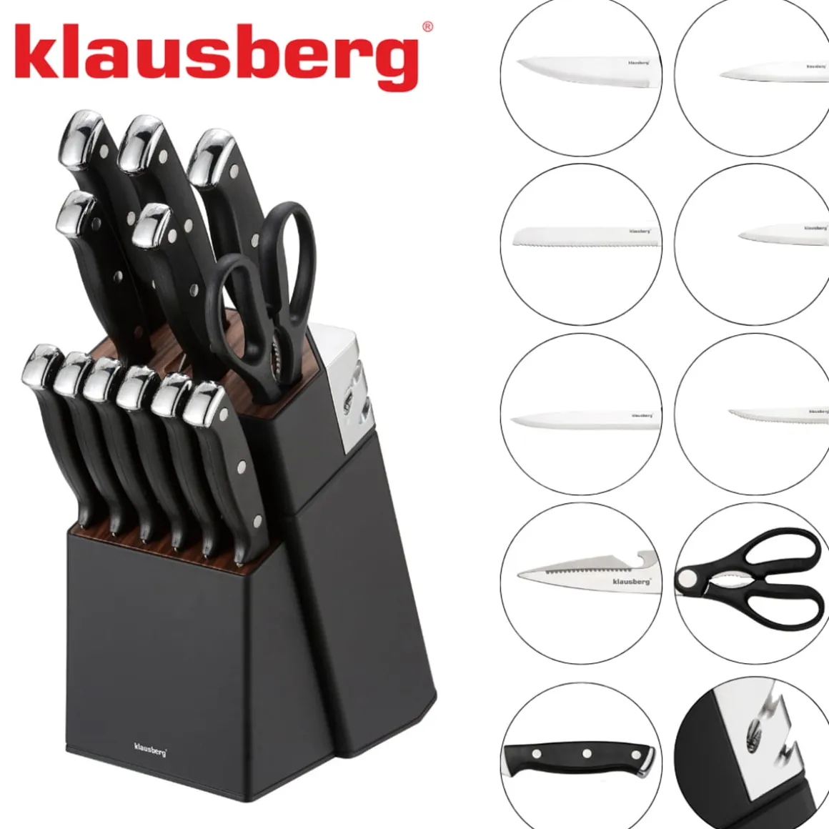 ZESTAW NOŻY KUCHENNYCH I DO STEKÓW W BLOKU KLAUSBERG KB-7985