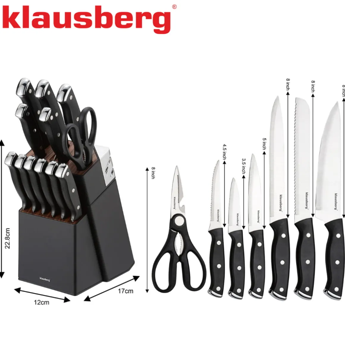 ZESTAW NOŻY KUCHENNYCH I DO STEKÓW W BLOKU KLAUSBERG KB-7985
