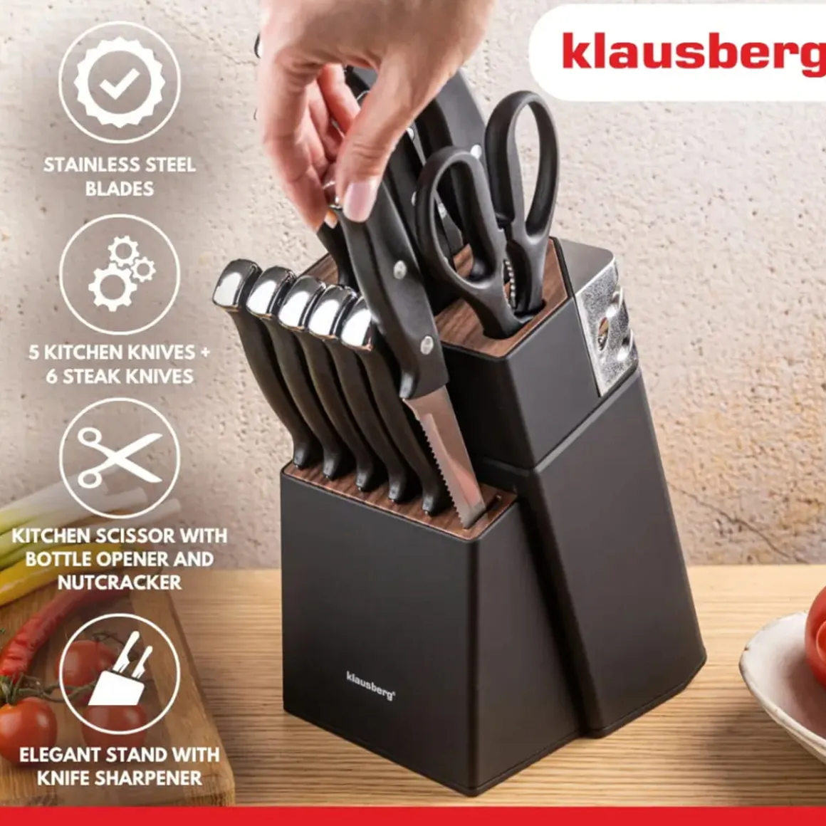 ZESTAW NOŻY KUCHENNYCH I DO STEKÓW W BLOKU KLAUSBERG KB-7985