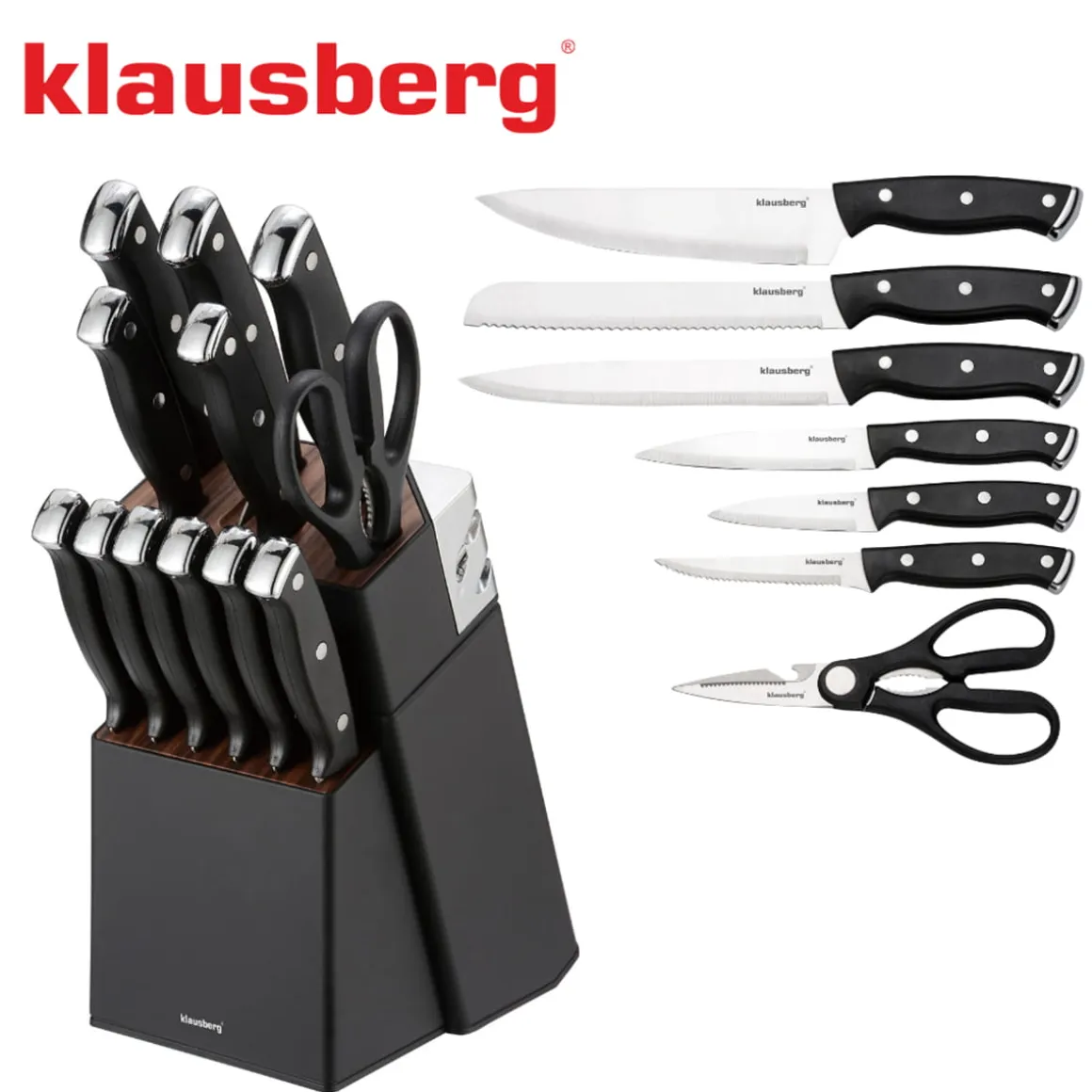 ZESTAW NOŻY KUCHENNYCH I DO STEKÓW W BLOKU KLAUSBERG KB-7985