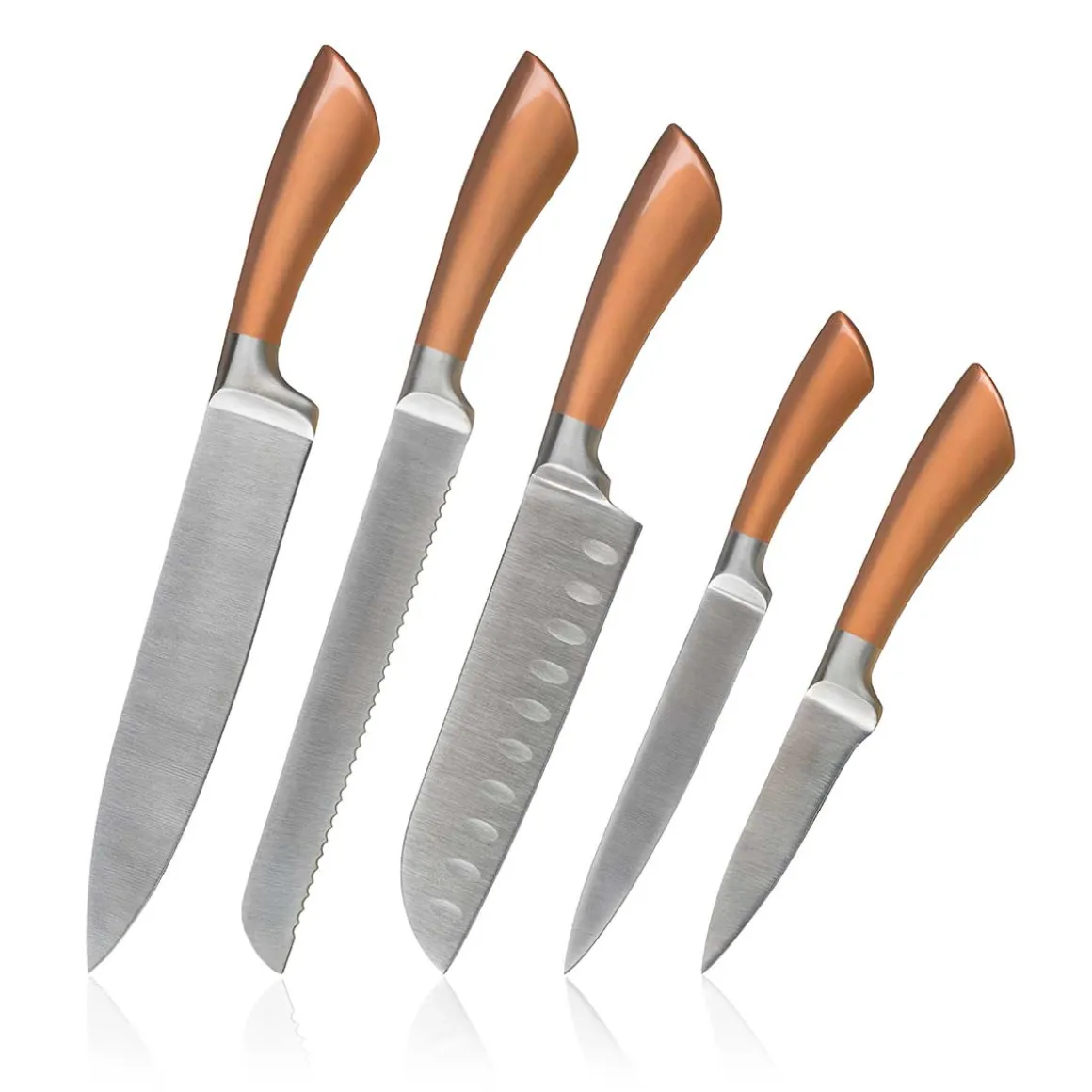 ZESTAW 5 NOŻY KUCHENNYCH W STOJAKU BANQUET COPPER