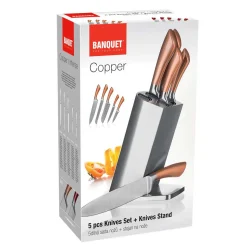 ZESTAW 5 NOŻY KUCHENNYCH W STOJAKU BANQUET COPPER