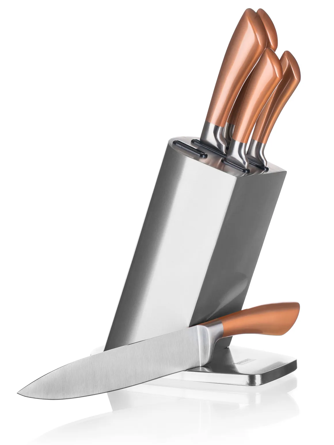 ZESTAW 5 NOŻY KUCHENNYCH W STOJAKU BANQUET COPPER