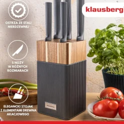 ZESTAW NOŻY W BLOKU AKACJOWYM KLAUSBERG KB-7982