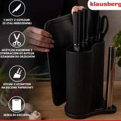 ZESTAW NOŻY W STOJAKU Z DESKĄ I CHWYTEM NA RĘCZNIK KLAUSBERG KB-7977