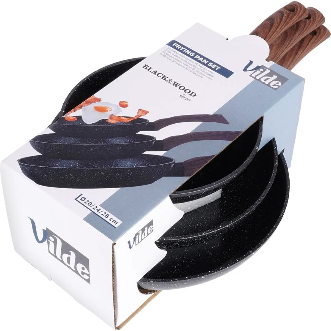 ZESTAW 3 PATELNI GRANITOWYCH BLACK&WOOD 20/24/28 cm 199011