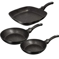 ZESTAW 3 PATELNI GRANITOWYCH BERLINGER HAUS BH-6157 BLACK SILVER