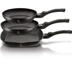 ZESTAW 3 PATELNI GRANITOWYCH BERLINGER HAUS BH-6157 BLACK SILVER