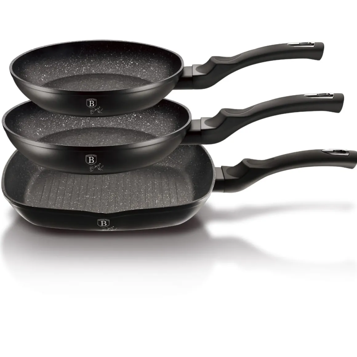 ZESTAW 3 PATELNI GRANITOWYCH BERLINGER HAUS BH-6157 BLACK SILVER