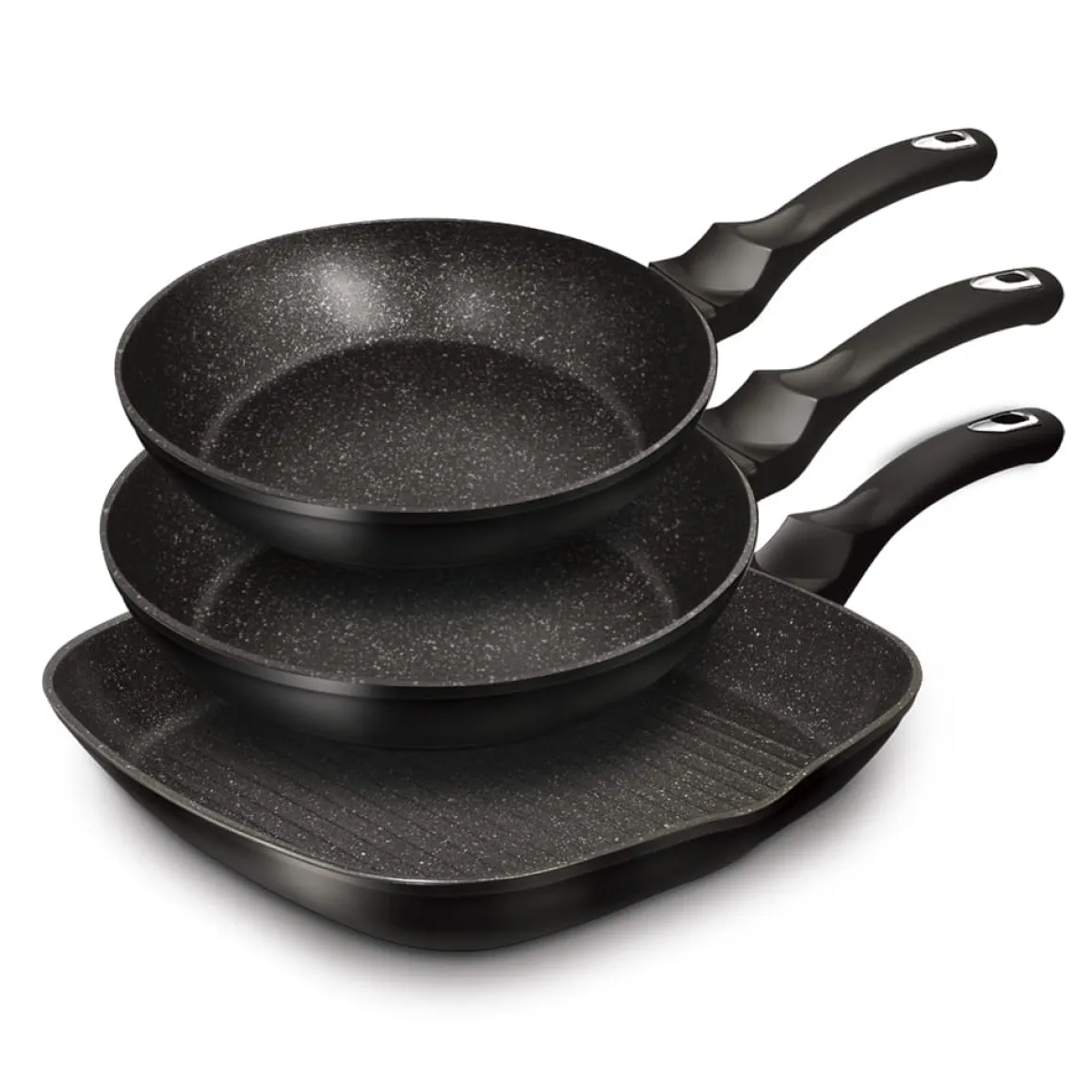 ZESTAW 3 PATELNI GRANITOWYCH BERLINGER HAUS BH-6157 BLACK SILVER