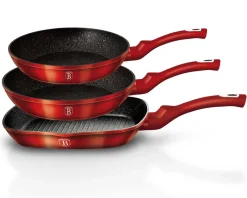 ZESTAW 3 PATELNI GRANITOWYCH BERLINGERHAUS BURGUNDY METALLIC LINE BH-1289