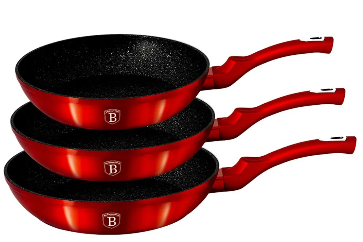 ZESTAW 3 PATELNI GRANITOWYCH BERLINGERHAUS RED METALLIC LINE BH-1288