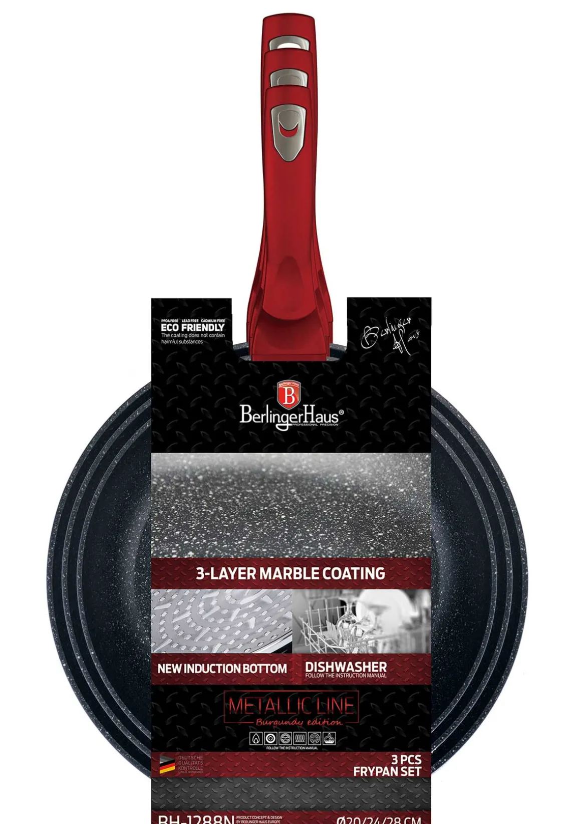 ZESTAW 3 PATELNI GRANITOWYCH BERLINGERHAUS RED METALLIC LINE BH-1288