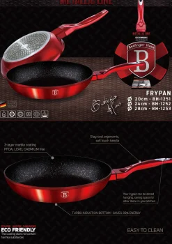 ZESTAW 3 PATELNI GRANITOWYCH BERLINGERHAUS RED METALLIC LINE BH-1288