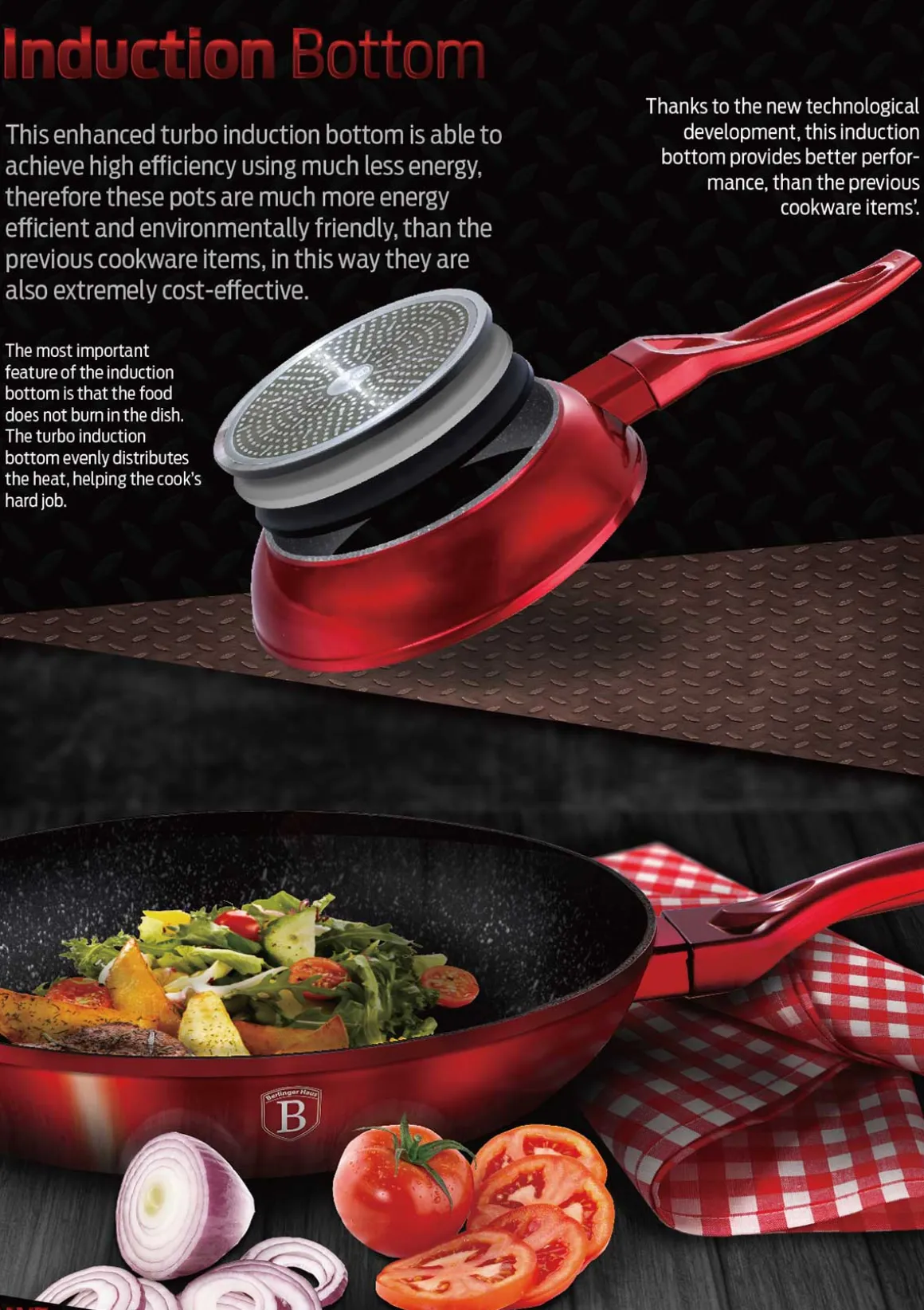 ZESTAW 3 PATELNI GRANITOWYCH BERLINGERHAUS RED METALLIC LINE BH-1288