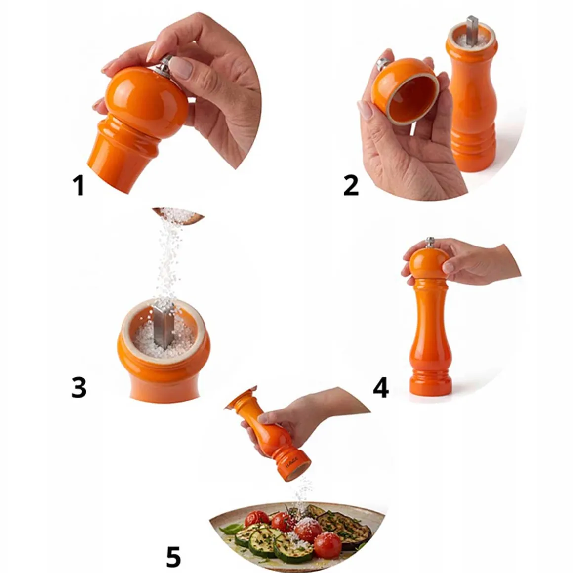 ZESTAW RĘCZNYCH MŁYNKÓW DO PIEPRZU I SOLI 22cm HAGE ORANGE