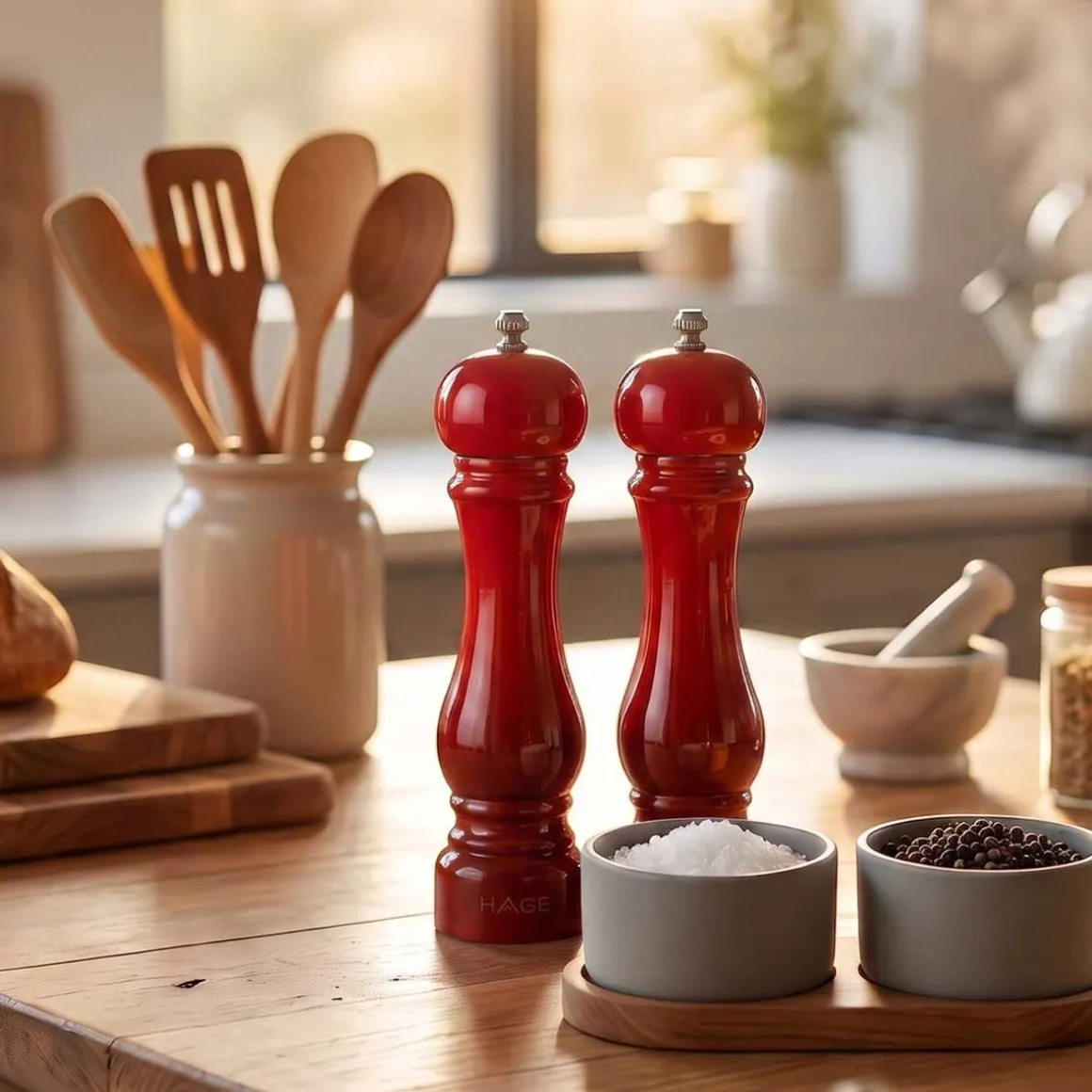 ZESTAW RĘCZNYCH MŁYNKÓW DO PIEPRZU I SOLI 22cm HAGE RED