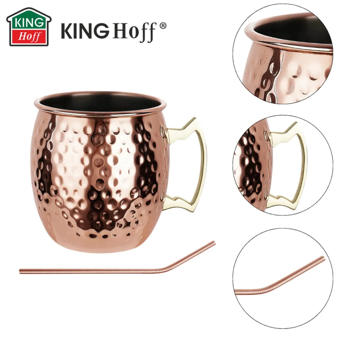 ZESTAW STALOWYCH KUBKÓW 500ml DO DRINKÓW MOSCOW MULE KINGHOFF KH-2000